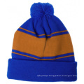 Alta qualidade personalizado Hip Hop azul Beanie Hat com pom pom inverno malha gorro / atacado gorro preto com applique bordado logotipo